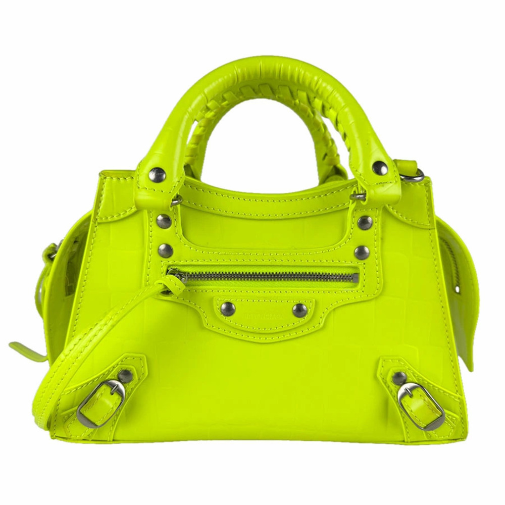 Balenciaga 2way Shoulder Bag Neo City Embossed Leather Neon Yellow